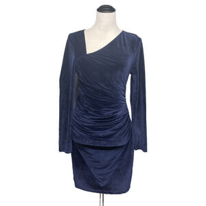 NWT Abercrombie & Fitch Women Large Ruched Long Sleeve Blue Velvet Party Dress